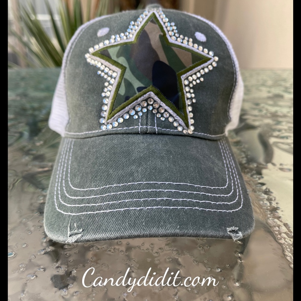 NWT Candy Did It! Military Camo Star Bling Ball cap